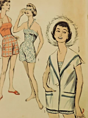 1960s Miss Advance 8636 Pattern Halter/Shorts/Swim Coverup Sz: 12 B32 COMPLETE - Image 1 of 4
