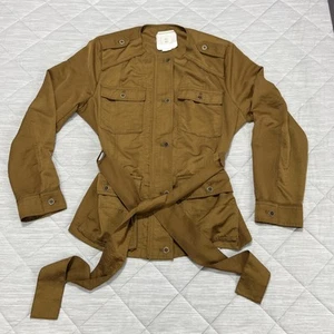 Hei Hei Safari Jacket Womens Large Brown Belted Button Up Shiny Long Sleeve - Picture 1 of 12