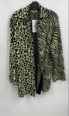Nuevo con etiquetas Cárdigan Suéter Zara Para Mujer Verde Negro Estampado Animal Cuello Talla Mediana Foto 1 de 4
