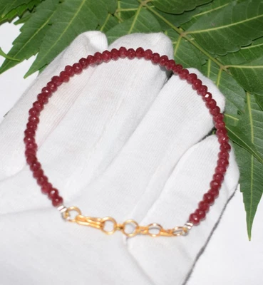 Ruby Dyed Gemstone 4.5mm Round Beads Gold Plated 8" Bracelet Christmas Gift - Image 1 of 4