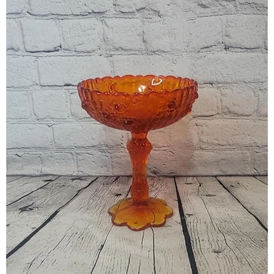 Plato de caramelo pedestal de compota rosas col Fenton de vidrio naranja ámbar vintage Foto 1 de 4