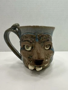 Vintage Unique Studio Pottery Ugly Face Mug Signed By Artist - Picture 1 of 13