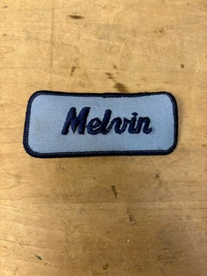 Vtg 70s MELVIN Sew On Embroidered Clothing Jacket Uniform Name Patch BLUE - Image 1 of 3