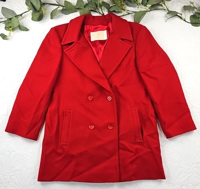 VTG Pendleton Men's Bright Red Pea Coat 100% wool MAde in USA MEASUREMENTS - Image 1 of 4