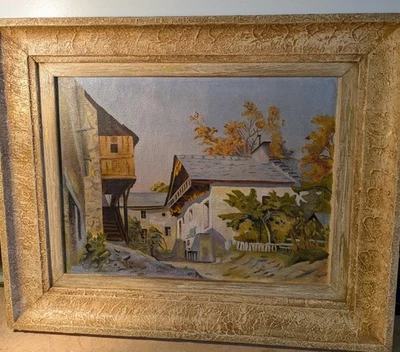 Tableau ancien Village des landes Epoque art deco - Photo 1/4