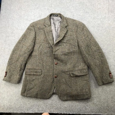 Vintage Harris Tweed Blazer Jacket Mens 44R Herringbone Wool Coat Brown Scotland - Image 1 of 4