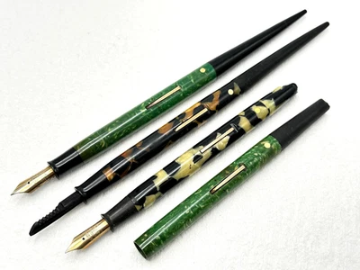 4 LOT VINTAGE 1920s SHEAFFERS BALANCE FLAT TOP DESK FOUNTAIN PENS 14K PARTS - Image 1 of 4