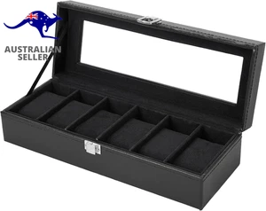 Watch Box, 6 Slot Watch Holder with Glass Lid, PU Leather Watch Case Watch Box f - Picture 1 of 12