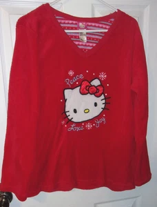 SANRIO HELLO KITTY PLUSH RED PEACE JOY LOVE SHIRT SLEEPSHIRT SZ L 12-14 - Picture 1 of 6