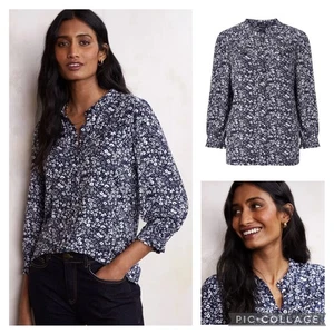 BAUKJEN Marta Floral Shirt - Size 12 Navy Blue Frill Bib Jersey Blouse Top BNWOT - Picture 1 of 14