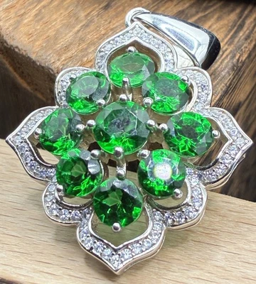 Chrome Diopside, White Topaz, Sterling Silver Handcrafted Pendant - Image 1 of 4