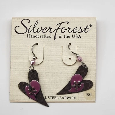 Fabulosos Pendientes Artesanales Bosque Plata Metales Mezclados Corazón Caprichoso en Tarjeta Foto 1 de 4