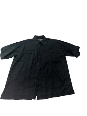 Inserch Men's 4XL 100% Linen Short Sleeve Button Down Shirt Black Distressed - Image 1 of 4