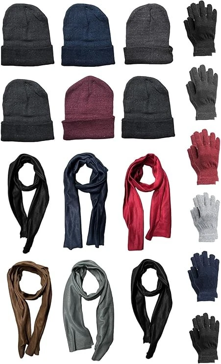 Juego de Invierno de 18 Piezas - Sombreros Guantes Bufandas, Unisex a Granel Kits para Clima Frío Foto 1 de 4