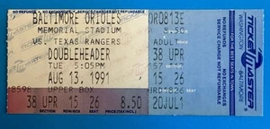 1991 Texas Rangers vs Baltimore Orioles Ticket w/ Envelope 8/13/91 - Picture 1 of 3