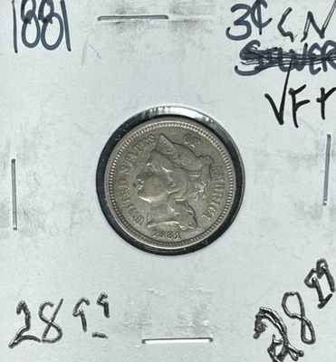 1881 THREE CENT NICKEL -VF+ ~NICE COIN~ - Image 1 of 2