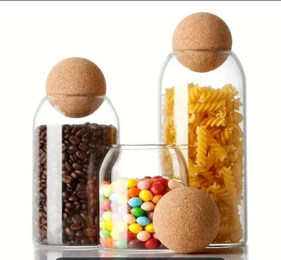 Frascos de almacenamiento de vidrio de 3 piezas: botes de cocina herméticos para café, azúcar, especias, Foto 1 de 4