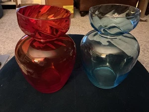 Par de jarrón forzador bombilla de vidrio ámbar mandarina y jacinto azul 6,25" - Imagen 1 de 2