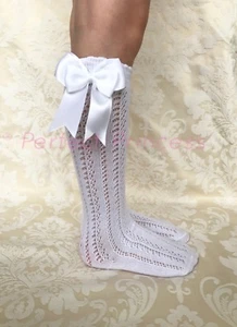 PERFECT PRINCESS Spanish Double Bow Openwork Knee High Socks. Baby/Girls/Summer - Picture 1 of 5