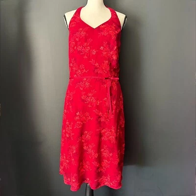 Vintage Y2k 90s Red Floral Halter Dress Gold Maroon Dark Fairy Whimsigoth Fall 8 - Image 1 of 4