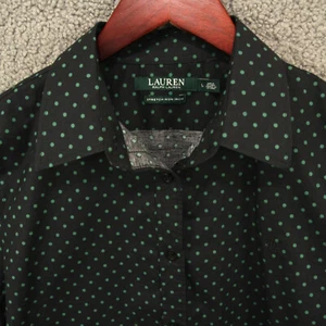 LRL Ralph Lauren Black w/ Green Polkadot Women's L Button Up Blouse (661) - Picture 1 of 10