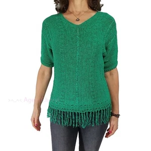 Suéter tejido con flecos verde crochet Chicos talla XS 0 para mujer - Imagen 1 de 7