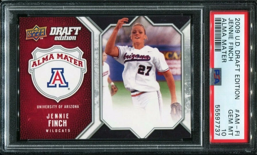 PSA 10 GEM MINT 2009 UD DRAFT JENNIE FINCH #AM-FI ALMA MATER AZ WILDCATS B214 - Image 1 of 1