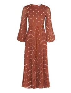 Zimmermann Sunray Long Sleeve Midi Dress | Cream Dot, Puff Sleeve, Leather Belt - Picture 1 of 16