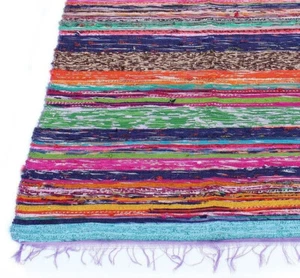 Rugs Indian Multi Purple Cotton Hand Woven Area Rug Floor Decor Mat Chindi Rug - Picture 1 of 4