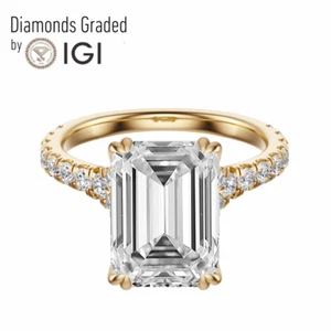 IGI 2.51 CT F VS1 Emerald Cut Lab Grown Diamond Engagement Ring 14K Yellow Gold - Picture 1 of 4
