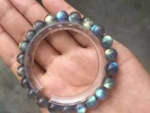 Pulsera de cuentas de luz azul fuerte de labradorita natural genuina 8 mm AAA - Imagen 1 de 8