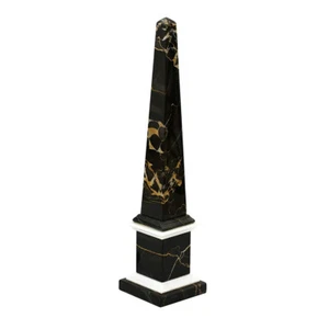 Klassischer Obelisk Marmor schwarz Portoro und weiß Carrara Tischskulptur H 30 cm - Bild 1 von 4