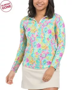 NEW IBKUL TENNIS GOLF LONG SLEEVE ZIP POLO W/ADJUSTABLE DRAWSTRING, MULTI, XL - Picture 1 of 2