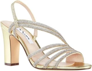 Nina Shaya Womens Block Heel Pumps Platino Gold US Size 11 Medium - Picture 1 of 3