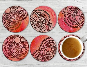 Orange Mandala Drink Coasters Set of Six Neoprene - Picture 1 of 4