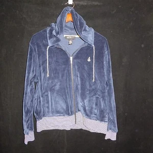 XL Blue Navy Velour Track Jacket Sweatshirt Hoodie NORTON STUDIO  - Picture 1 of 4