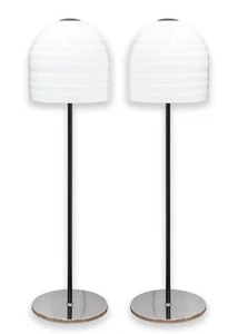 Pair of Alfredo Barbini for Murano Glass Black Metal and Chrome Floor Lamps - Picture 1 of 11