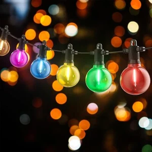 100FT Outdoor Festoon String Lights 50 LED Multicolor G40 Bulbs Garden Christmas - Picture 1 of 24