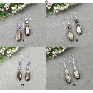Pendientes colgantes de plata esterlina 925 de zafiro y piedra lunar de chocolate natural - Imagen 1 de 5