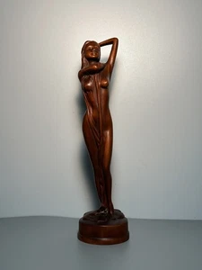 Antique Collection Wood Carving, Bathing Beauty Handmade Carved Figure Ornaments - Picture 1 of 9