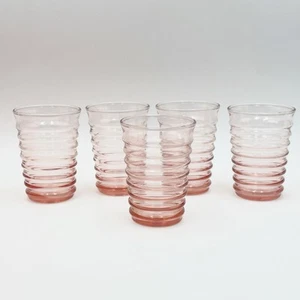 Vintage Pink Depression Glass Ribbed Optic Water Juice Tumblers Set of 5 - Picture 1 of 4