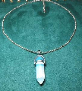 Opalite Crystal Pendant Necklace Silver-tone Chain Healing Crystal Chakra 18"  - Picture 1 of 7