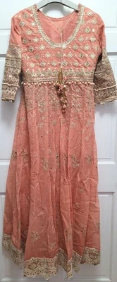San Safinaz Women's 3pc Formal Maxi Dress, Palazzo Pants, & Dupatta - Peach - M - Image 1 of 4