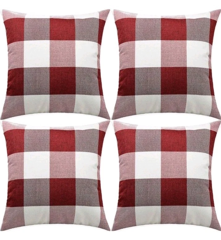Red and White Buffalo Check Plaid Throw Pillow Covers 18 x 18 Inch Pack of 4 - Image 1 of 4