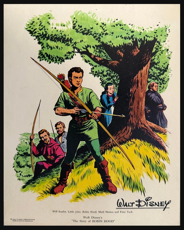 Tarjeta de fan de la película Robin Hood 1952 de acción en vivo de Walt Disney - Excelente estado Foto 1 de 3
