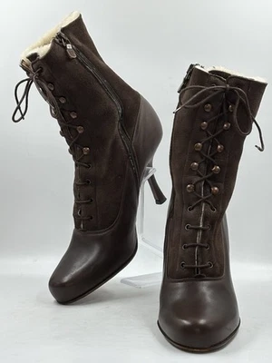 Couture Donald Pliner Espresso Brown Suede Leather Heeled Boots Shearling Sz 9 M - Image 1 of 4