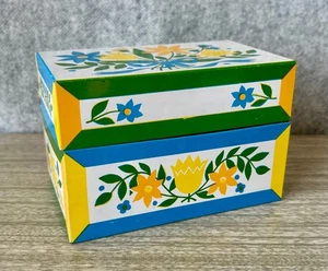 Vtg Metal Litho Americana Recipe Box With Dividers Pennsylvania Dutch Pattern - Picture 1 of 12