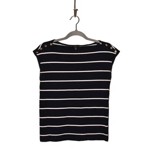 Talbots $ 58 maritim gestreiftes Oberteil geknöpft Schulter U-Boot-Ausschnitt marineblau/weiß P - Bild 1 von 4