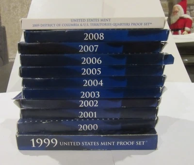 Complete Set 1999-2009 US Treasury State Quarters Proof Set w COA & Orig Box - Image 1 of 4