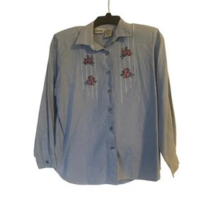 VGUC Vintage Capacity Petites Chambray Embroidered Button Down Shirt Size PM - Picture 1 of 6